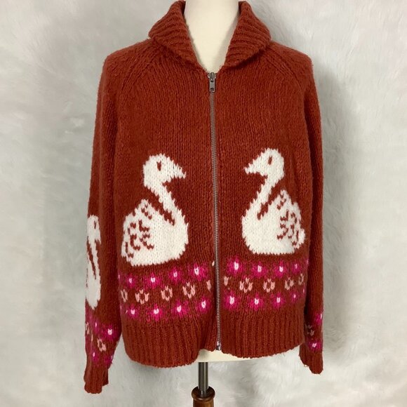 Anthropologie Sweaters - Maeve by Anthropologie Shawl Collar Zip Up Swan Cardigan Sweater